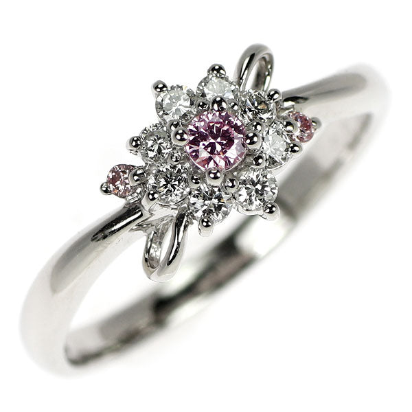 希少 Pt900 天然ピンク / カラーレス ダイヤモンド リング 0.07ct D0.15ct