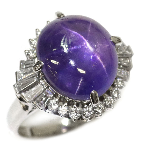 Pt900 スターサファイア ダイヤモンド リング 14.34ct D1.08ct