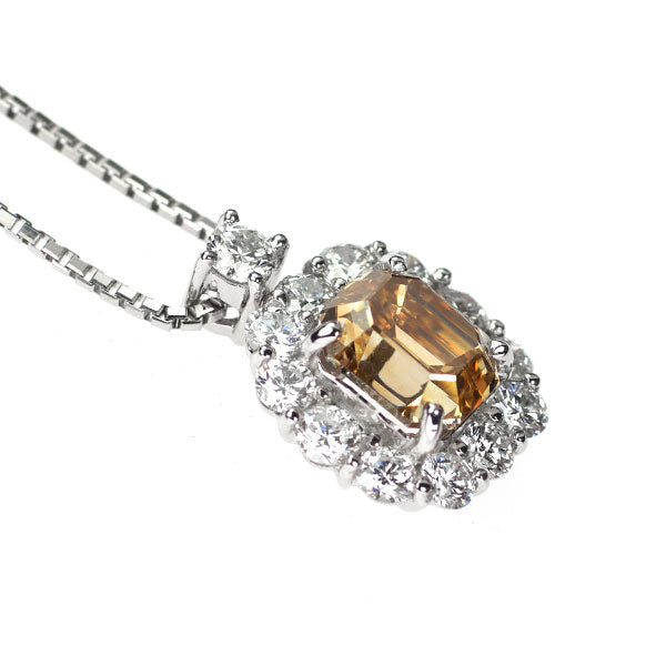 Pt エメラルドカット ダイヤモンド ペンダントネックレス 2.004ct D0.95ct
