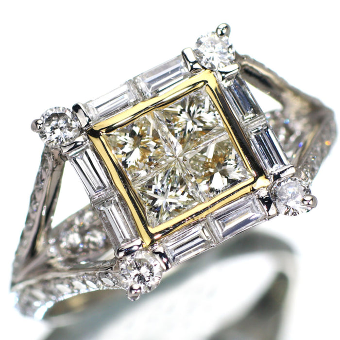 Pt900/K18YG ダイヤモンド リング 1.65ct ミステリーセッティング