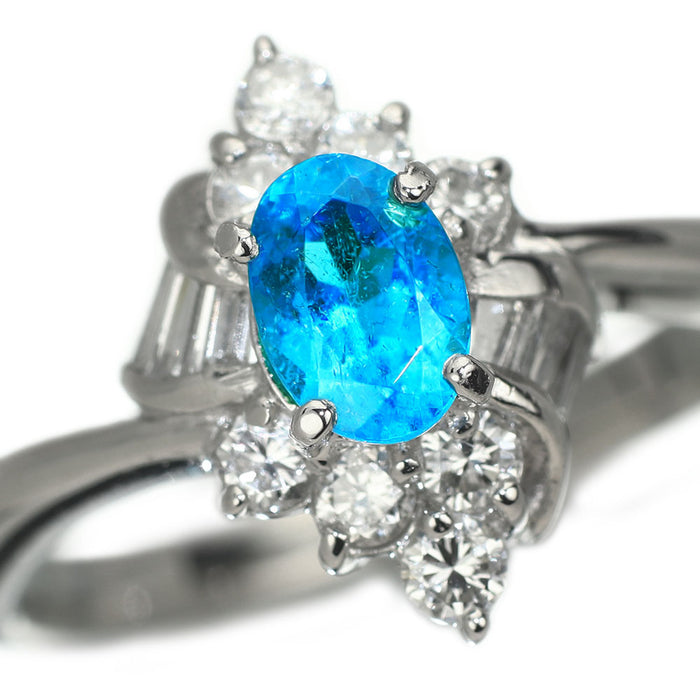 産地鑑別書付 Pt900 ブラジル産パライバトルマリン ダイヤモンド リング 0.48ct D0.45ct