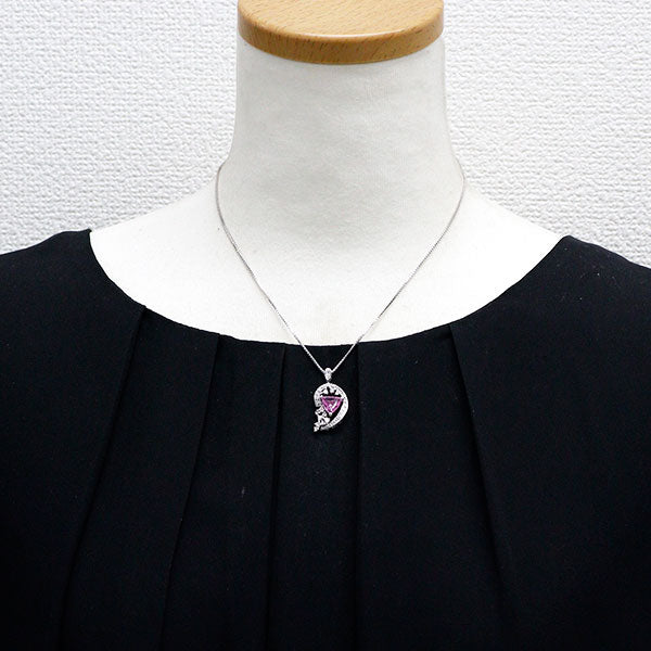 K18WG ピンクサファイア ダイヤモンド ペンダントネックレス 1.821ct D0.37ct
