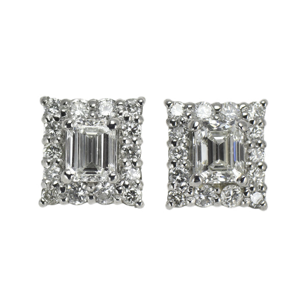 新品 Pt900 エメラルドカット ダイヤモンド ピアス 0.711ct G VS1-2 D0.48ct