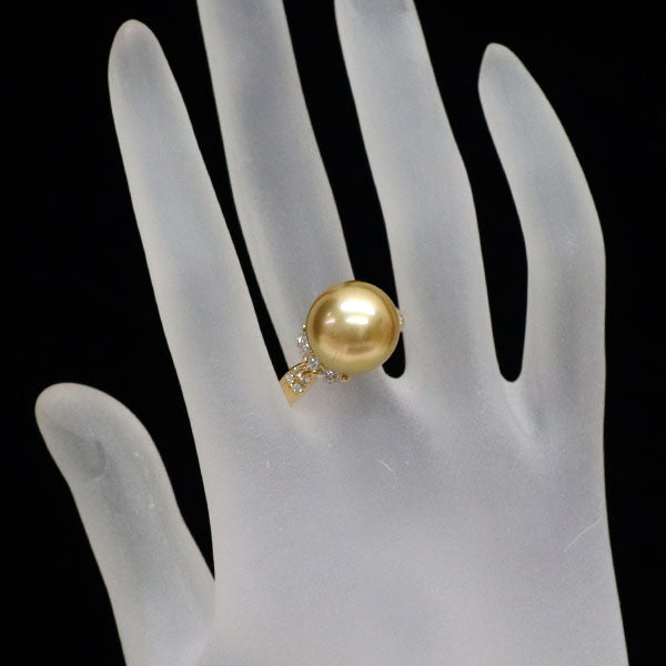 田崎真珠 K18YG ゴールデン 真珠 ダイヤモンド リング 径約13.3mm D0.55ct
