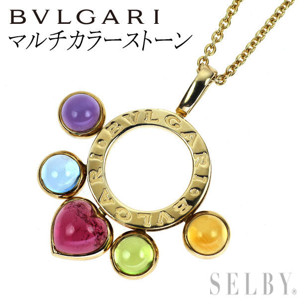 ブルガリ K18YG マルチカラーストーン ペンダントネックレス アレグラ