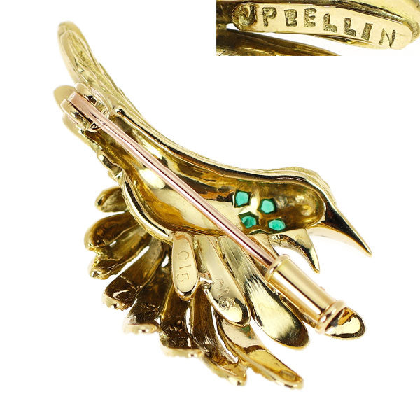 ジャンピエールベラン K18YG/PG ダイヤモンド エメラルド/ルビー ブローチ 0.18ct E/R0.15ct 鳥