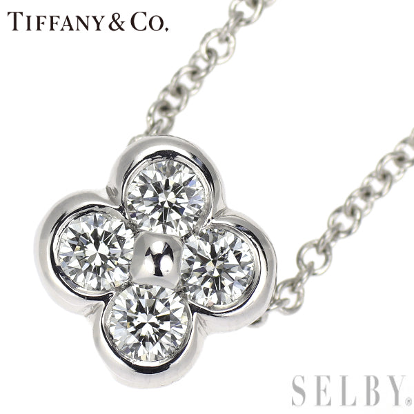 ティファニー Pt950 ダイヤモンド ペンダントネックレス  ベゼルセット フラワー