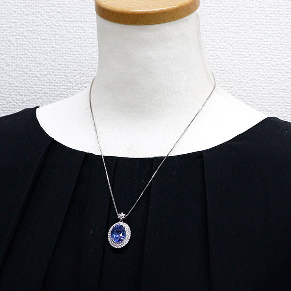 Pt 非加熱サファイア ダイヤモンド ペンダントネックレス 12.642ct D1.12ct