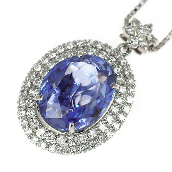 Pt 非加熱サファイア ダイヤモンド ペンダントネックレス 12.642ct D1.12ct