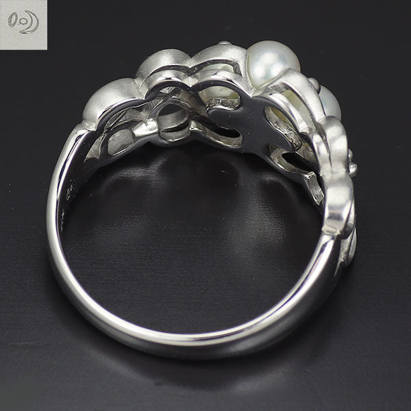 田崎真珠 K18WG アコヤ真珠 ダイヤモンド リング 径約4.0mm D0.03ct