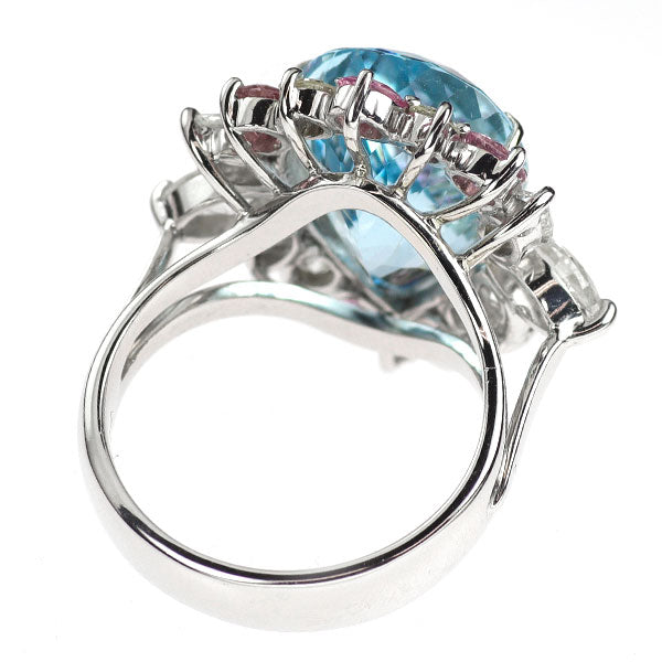 K18WG/ Pt900 アクアマリン ピンクサファイア ダイヤモンド リング 11.60ct D3.24ct
