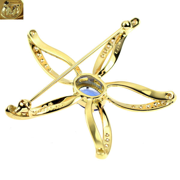 ミキモト K18YG タンザナイト ダイヤモンド ブローチ 1.40ct D0.58ct フラワー