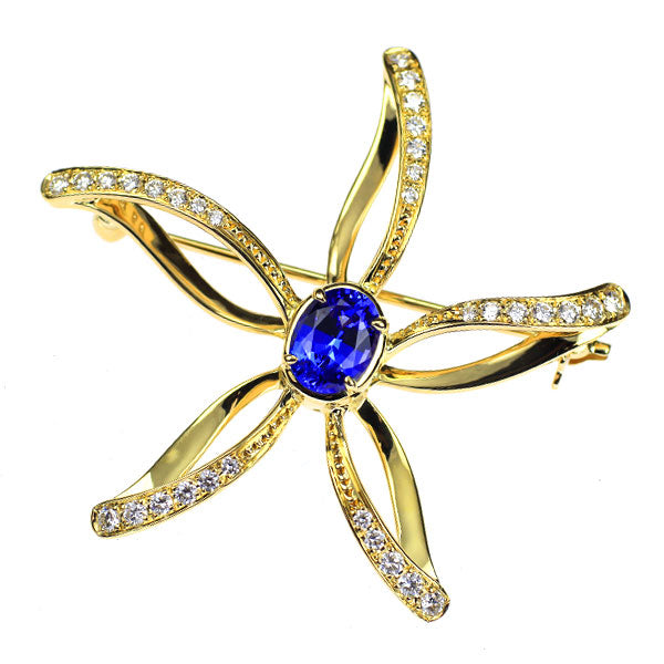 ミキモト K18YG タンザナイト ダイヤモンド ブローチ 1.40ct D0.58ct フラワー