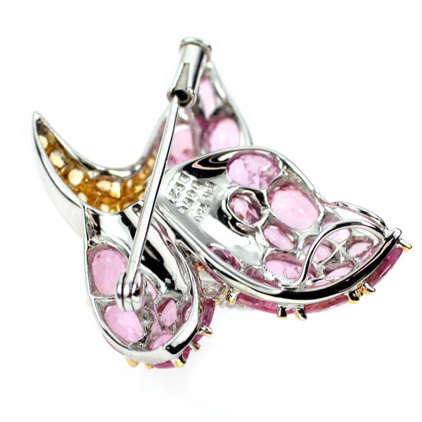 K18YG/WG ピンク/イエローサファイア ダイヤモンド ブローチ兼ペンダントトップ 9.21ct D0.56ct フラワー