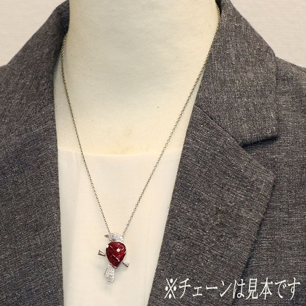 K18WG/K14WG ルビー ダイヤモンド ブローチ兼ペンダントトップ 3.40ct D0.36ct 鳥