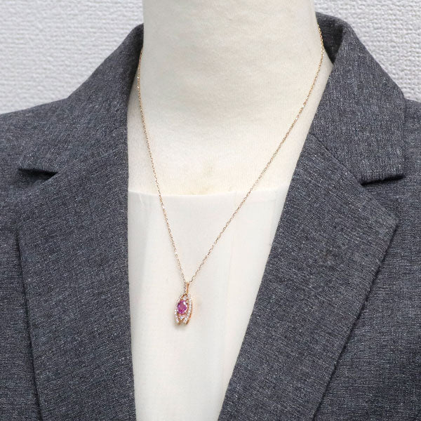K18PG ピンクサファイア ダイヤモンド ペンダントネックレス 1.32ct D0.33ct