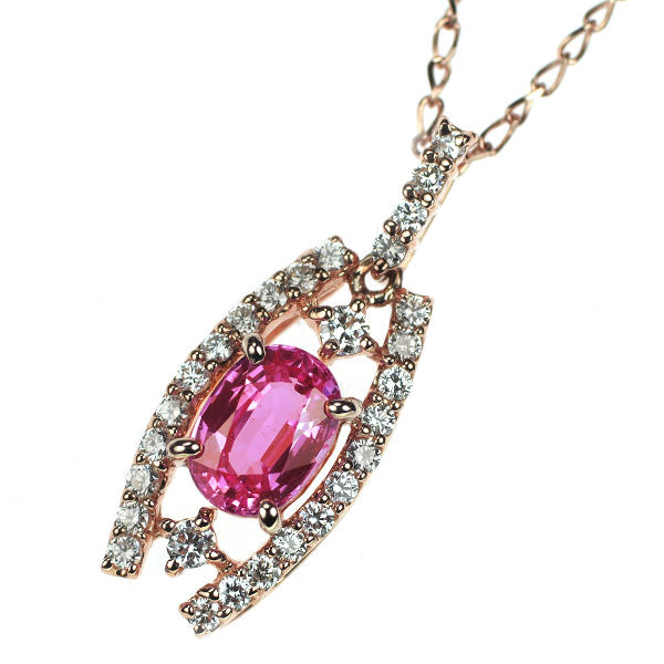 K18PG ピンクサファイア ダイヤモンド ペンダントネックレス 1.32ct D0.33ct