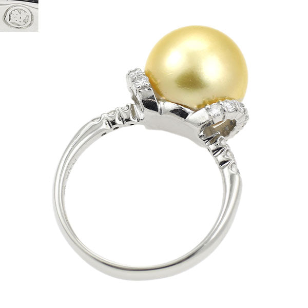 三越 Pt900 ゴールデンパール ダイヤモンド リング 径約12.5mm D0.40ct