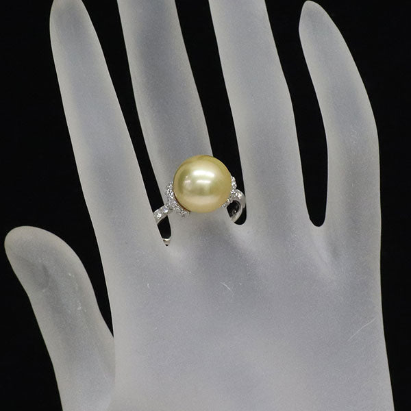三越 Pt900 ゴールデンパール ダイヤモンド リング 径約12.5mm D0.40ct