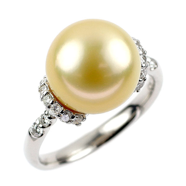 三越 Pt900 ゴールデンパール ダイヤモンド リング 径約12.5mm D0.40ct