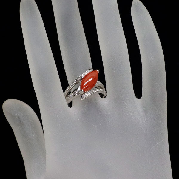 Pt900 珊瑚 ダイヤモンド リング 2.26ct D0.11ct
