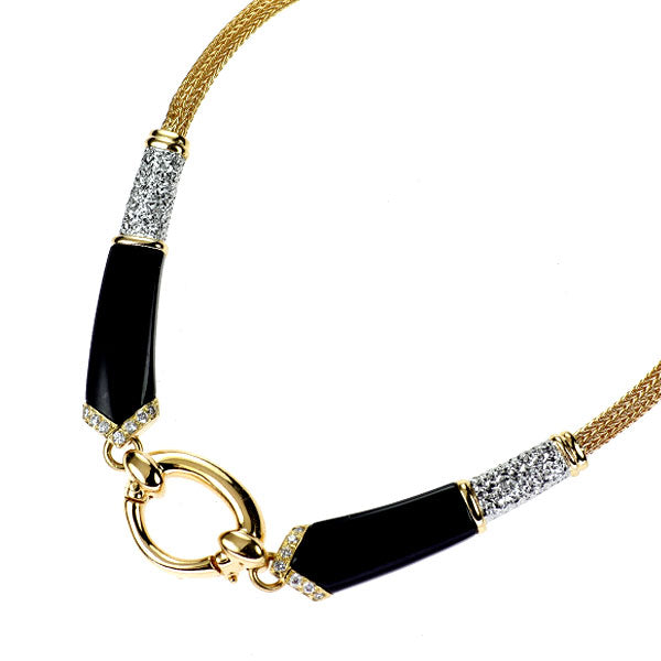 石川暢子 K18YG/ Pt900 オニキス ダイヤモンド ペンダントネックレス