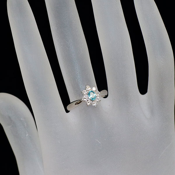 Pt900 パライバトルマリン ダイヤモンド リング 0.22ct D0.37ct フラワー