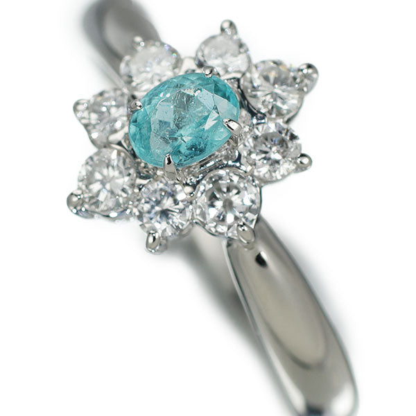 Pt900 パライバトルマリン ダイヤモンド リング 0.22ct D0.37ct フラワー