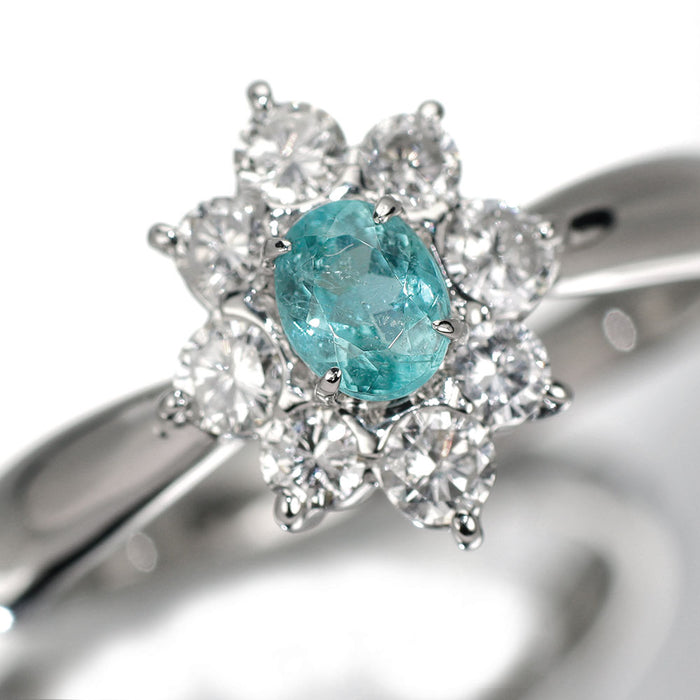 Pt900 パライバトルマリン ダイヤモンド リング 0.22ct D0.37ct フラワー