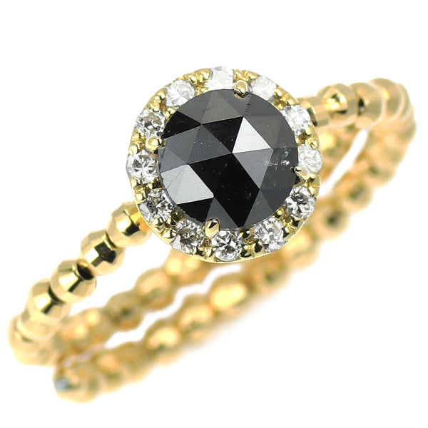K18YG ローズカット ブラックダイヤモンド リング 0.70ct D0.12ct 形状記憶