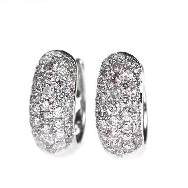希少 K18WG 天然ピンク ダイヤモンド ピアス 1.44ct フープ パヴェ