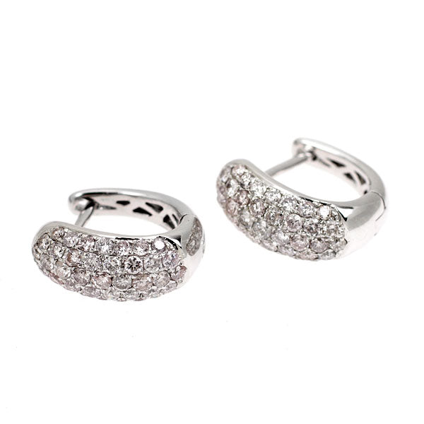 希少 K18WG 天然ピンク ダイヤモンド ピアス 1.44ct フープ パヴェ