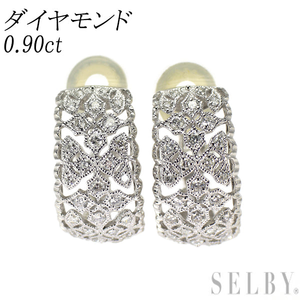 K14WG/ Pt900 ダイヤモンド イヤリング 0.90ct 透かし アンティークレース