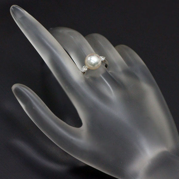 ミキモト Pt950 アコヤ 真珠 ダイヤモンド リング 径約9.3mm D0.31ct
