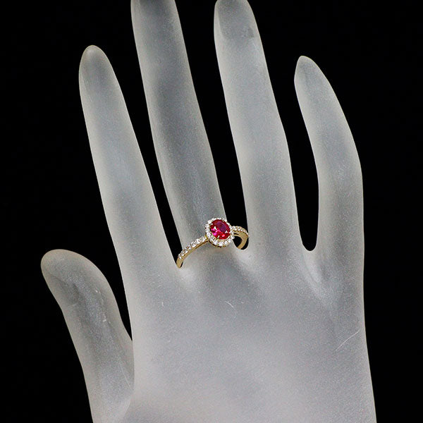 K18YG 通常加熱 ルビー ダイヤモンド リング 0.575ct D0.23ct