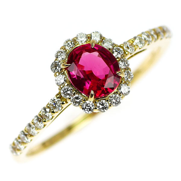 K18YG 通常加熱 ルビー ダイヤモンド リング 0.575ct D0.23ct