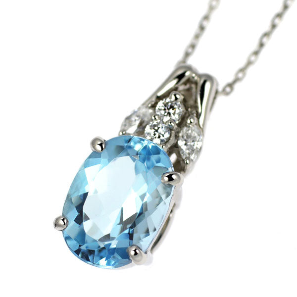 Pt850 アクアマリン ダイヤモンド ペンダントネックレス 1.60ct D0.11ct