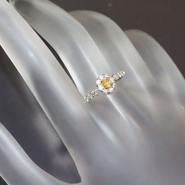 Pt950 天然オレンジイエローダイヤモンド リング 0.148ct FIOY SI2 D0.43ct