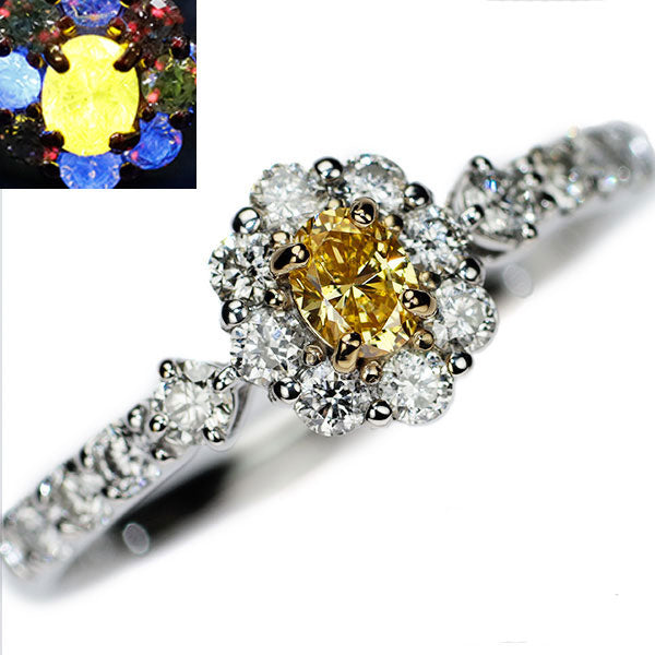 Pt950 天然オレンジイエローダイヤモンド リング 0.148ct FIOY SI2 D0.43ct