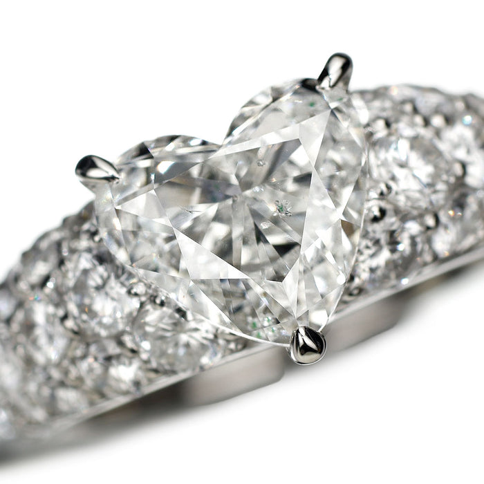 Pt900 希少パイロキシン含有 ハートシェイプ ダイヤモンド リング 2.036ct F SI1 G/G D1.44ct