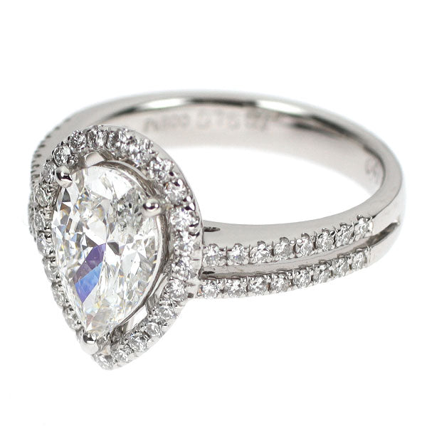Pt900 ペアシェイプ ダイヤモンド リング 1.587ct D SI1 D0.40ct