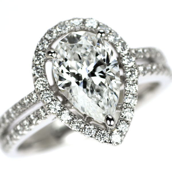 Pt900 ペアシェイプ ダイヤモンド リング 1.587ct D SI1 D0.40ct