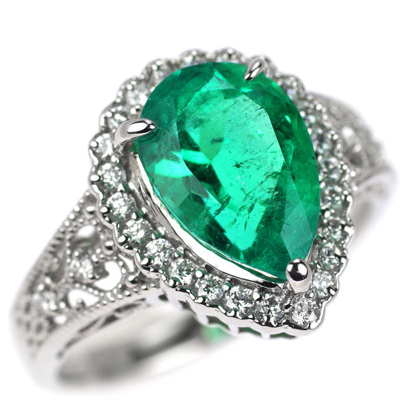 Pt900 エメラルド ダイヤモンド リング 2.65ct D0.27ct