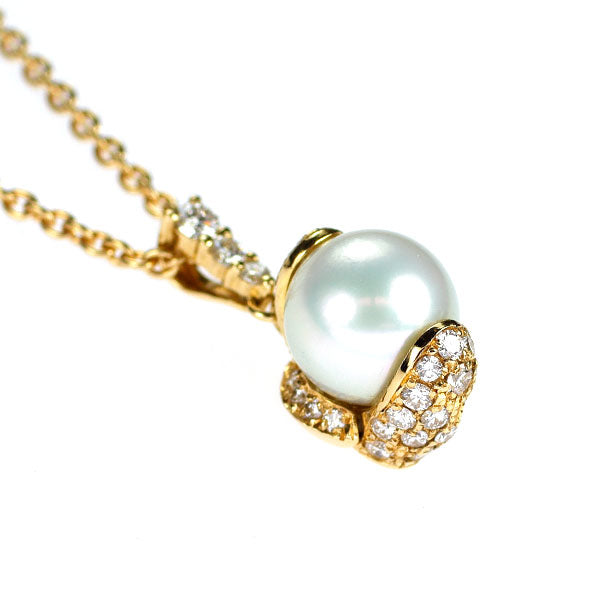 クイーン/Queen K18YG アコヤ 真珠/パール ダイヤモンド ペンダントネックレス 径約8.7mm