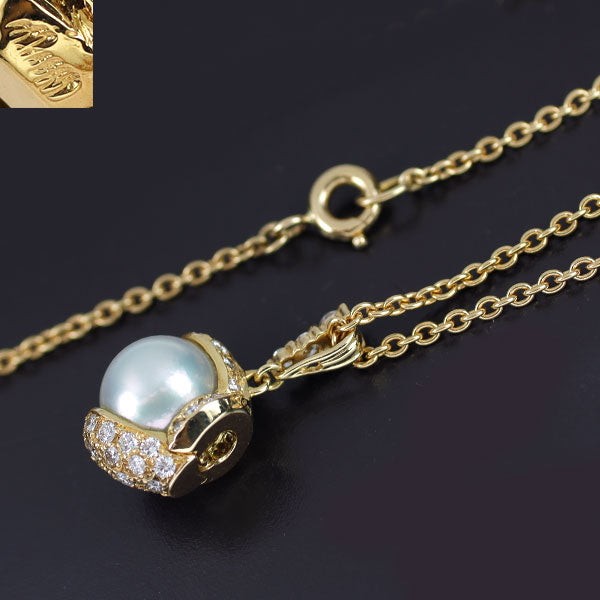 クイーン/Queen K18YG アコヤ 真珠/パール ダイヤモンド ペンダントネックレス 径約8.7mm