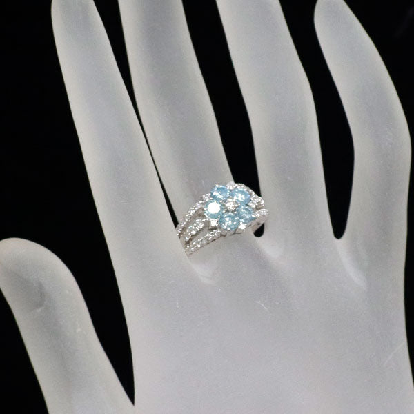 K18WG アイスブルー/カラーレス ダイヤモンド リング 1.60ct フラワー
