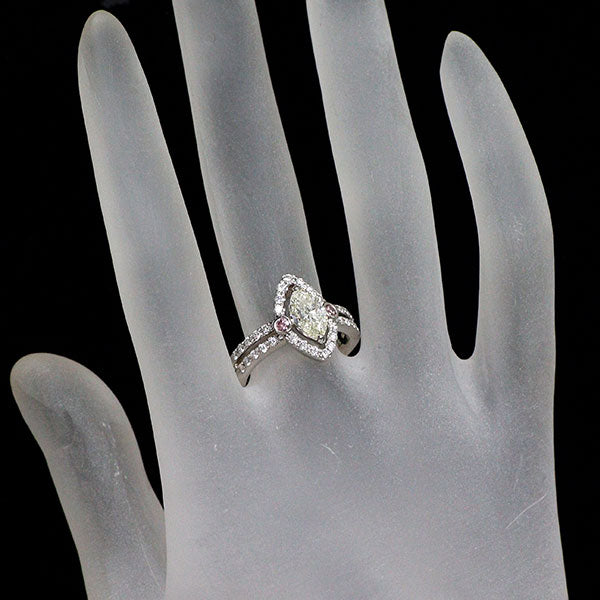 ポーラ Pt900 マーキス ダイヤモンド 天然ピンクダイヤ リング 1.019ct L SI1 PD0.065ct D0.26ct