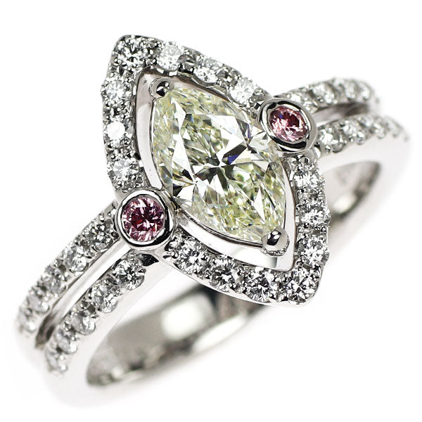 ポーラ Pt900 マーキス ダイヤモンド 天然ピンクダイヤ リング 1.019ct L SI1 PD0.065ct D0.26ct
