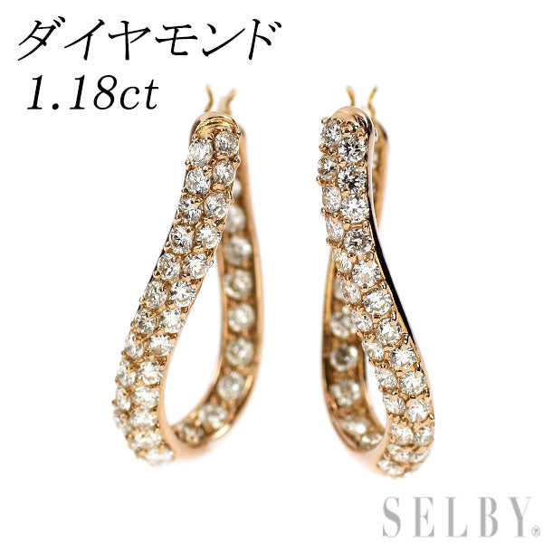 K18PG ダイヤモンド ピアス 1.18ct フープ