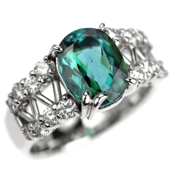 田村俊一 Pt900 グリーン トルマリン ダイヤモンド リング 2.78ct D0.56ct